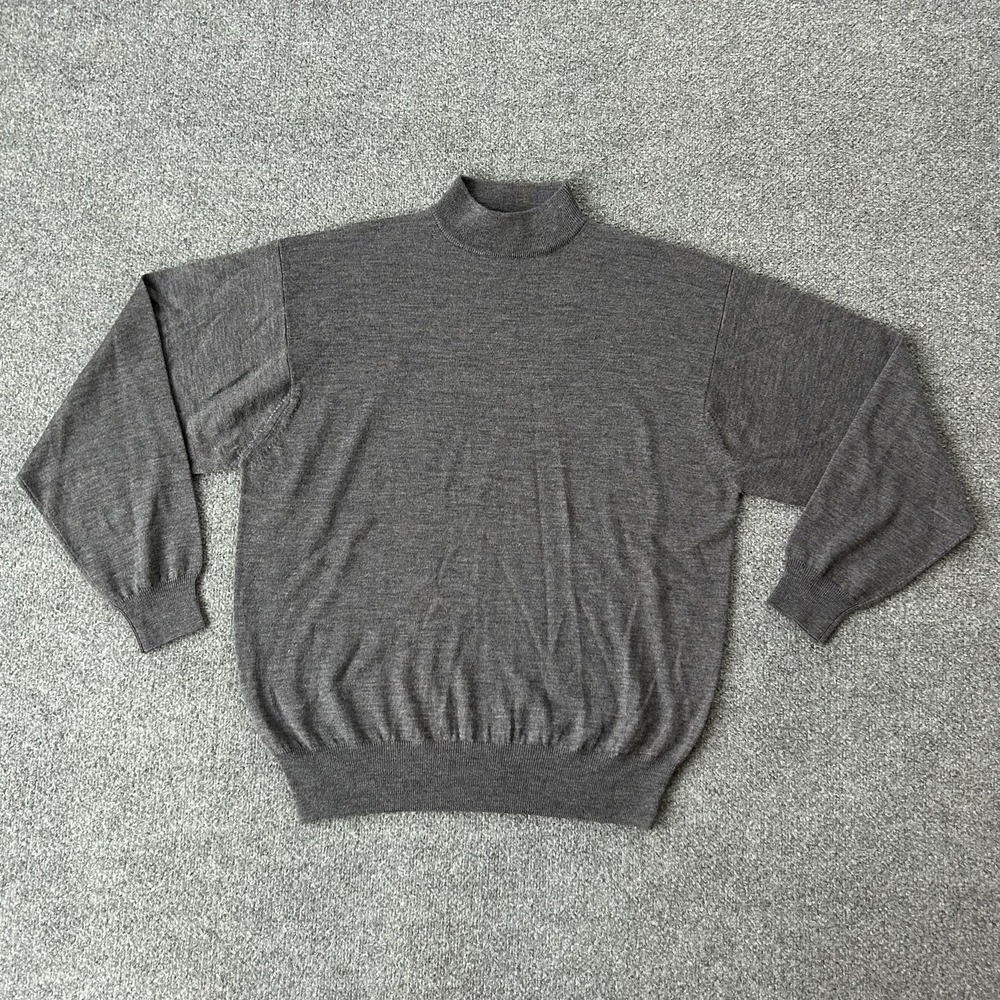 Pendleton Sweater Men Large Gray Merino‎ Wool Mock Neck Knit Hong Kong Vintage